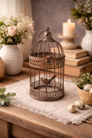 vogelkooi decoratie, metalen vogelkooi, landelijke decoratie, cottage stijl, vintage woonaccessoires, brocante decoratie, woondecoratie metaal, rustieke accessoires, decoratieve kooi, 